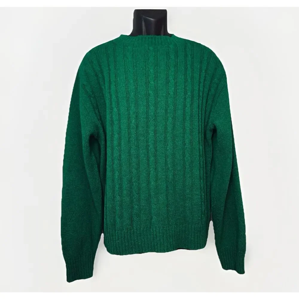 VTG 80s Jantzen Mens XL Solid Forest Green Cable Knit Crew Neck Chunky Sweater
